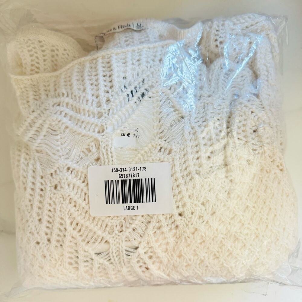NEW ABERCROMBIE White Crochet Lace Cutout Long Sleeve Lace Mini Sweater Dress L - Picture 14 of 16